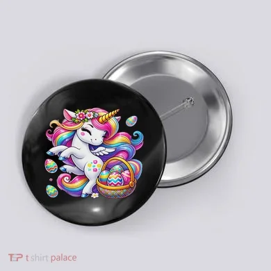 Easter Unicorn With Eggs Happy Easter Cute Button