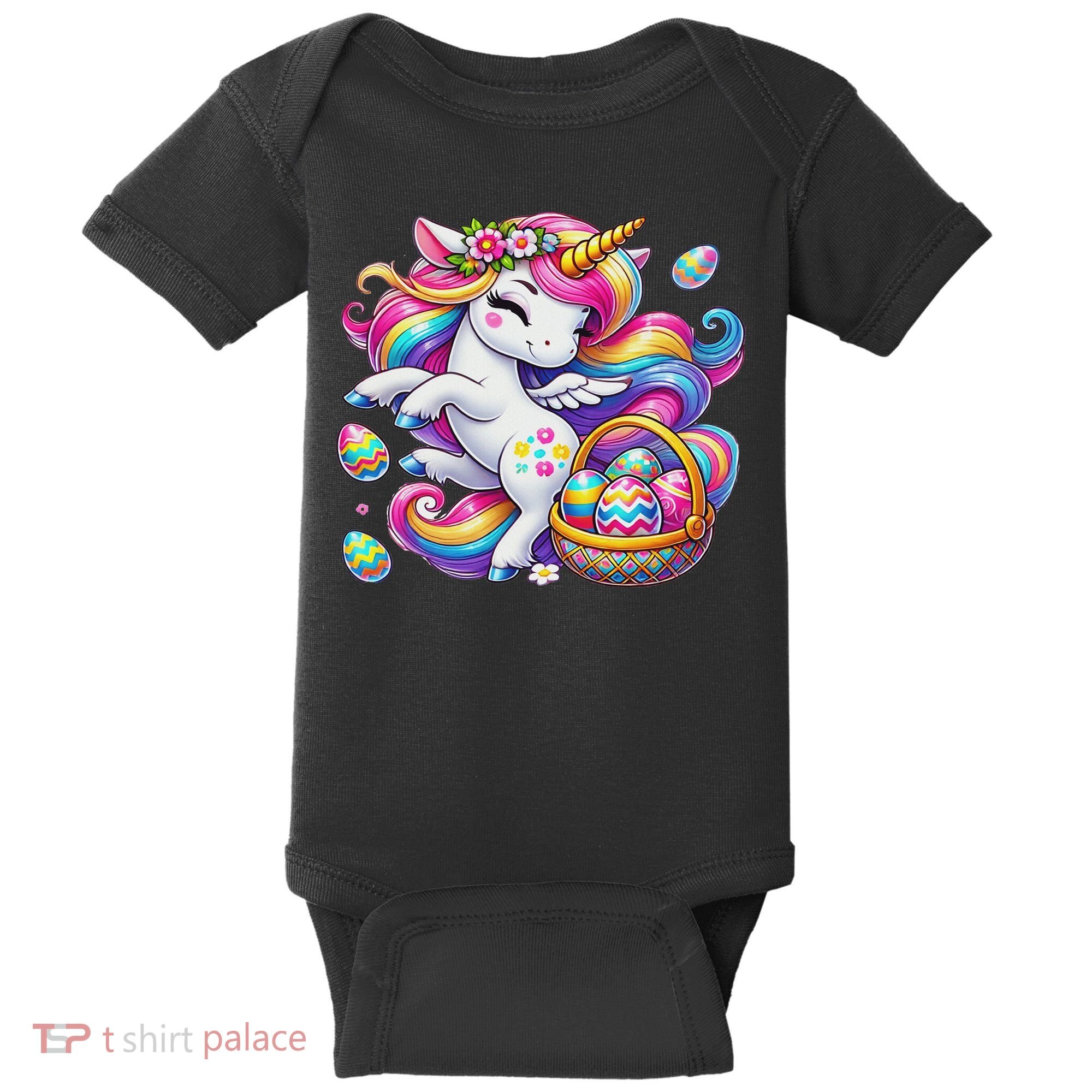 Easter Unicorn With Eggs Happy Easter Cute Baby Bodysuit