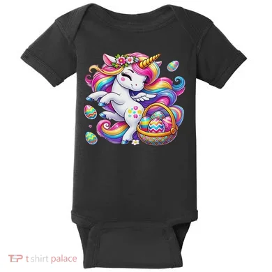 Easter Unicorn With Eggs Happy Easter Cute Baby Bodysuit