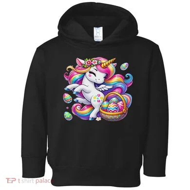 Easter Unicorn With Eggs Happy Easter Cute Toddler Hoodie