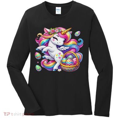 Easter Unicorn With Eggs Happy Easter Cute Women's Long Sleeve Shirt