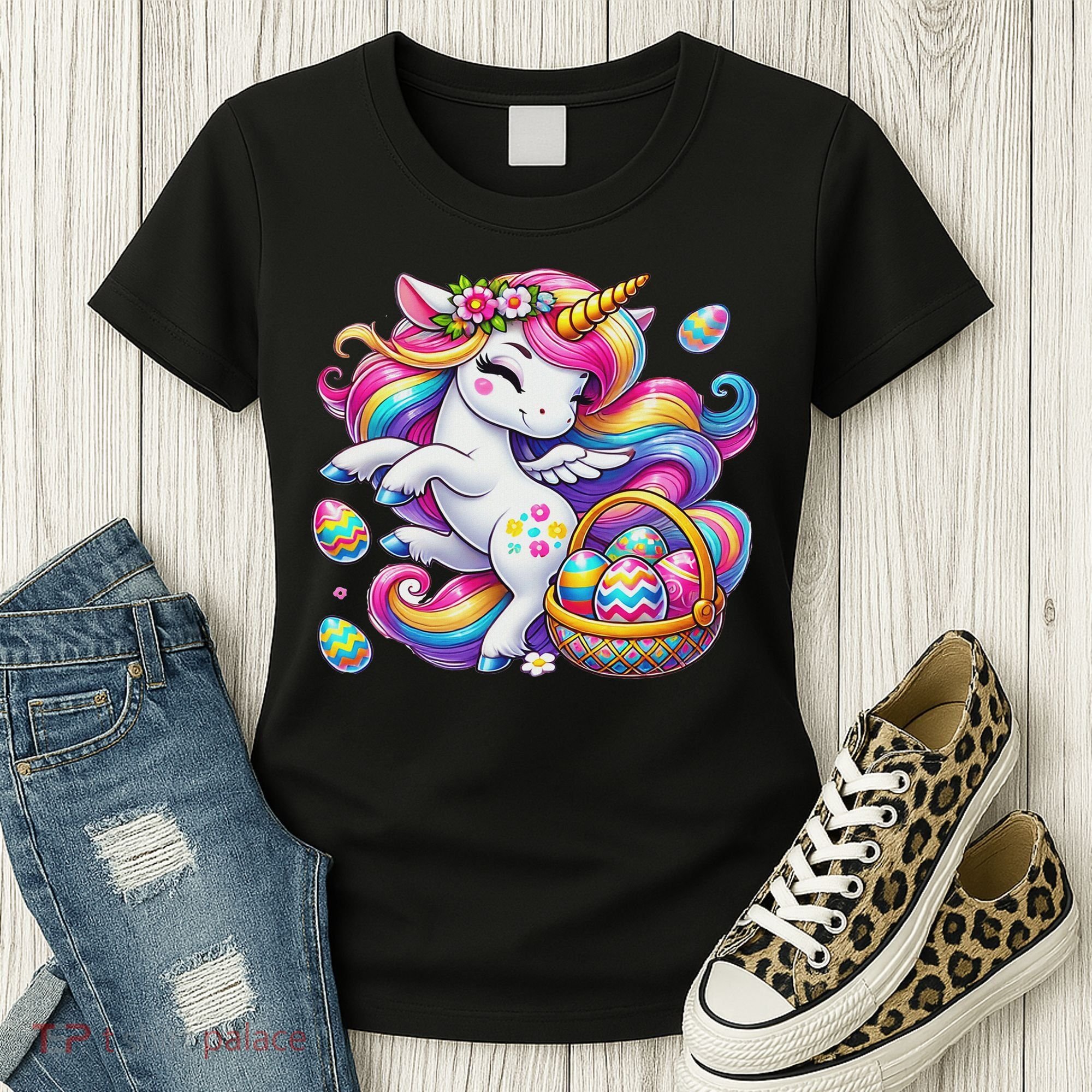 Easter Unicorn With Eggs Happy Easter Cute Women's T-Shirt