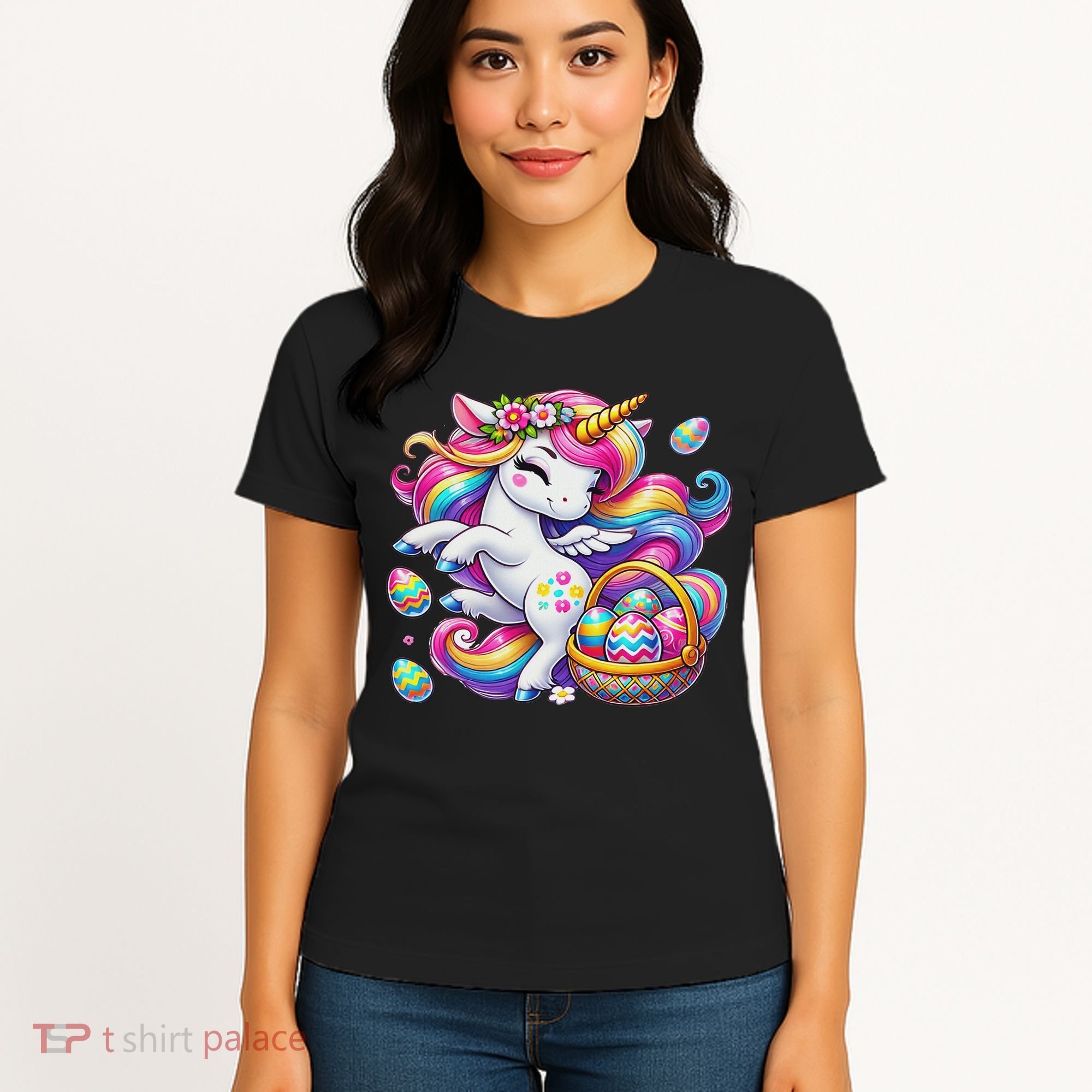 Easter Unicorn With Eggs Happy Easter Cute Women's T-Shirt