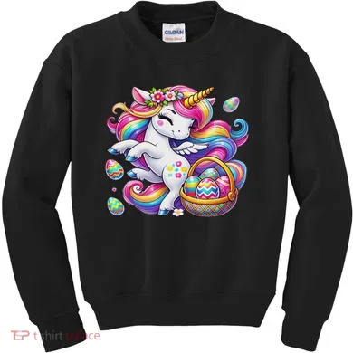 Easter Unicorn With Eggs Happy Easter Cute Kids Sweatshirt
