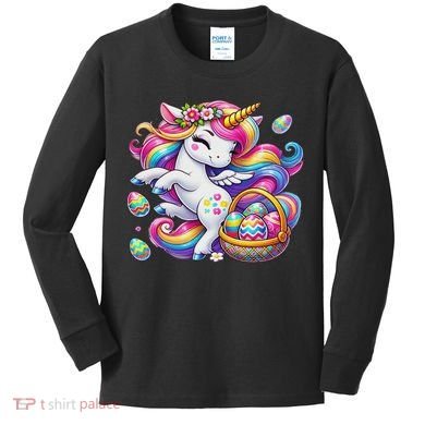 Easter Unicorn With Eggs Happy Easter Cute Kids Long Sleeve Shirt