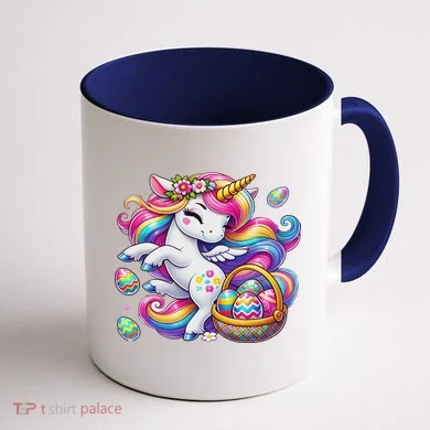 Easter Unicorn With Eggs Happy Easter Cute Coffee Mug back