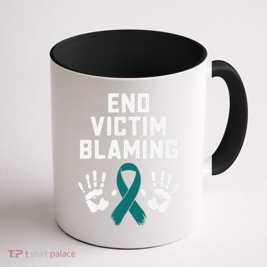End Victim Blaming Funny Sexual Assault Awareness Month Coffee Mug back