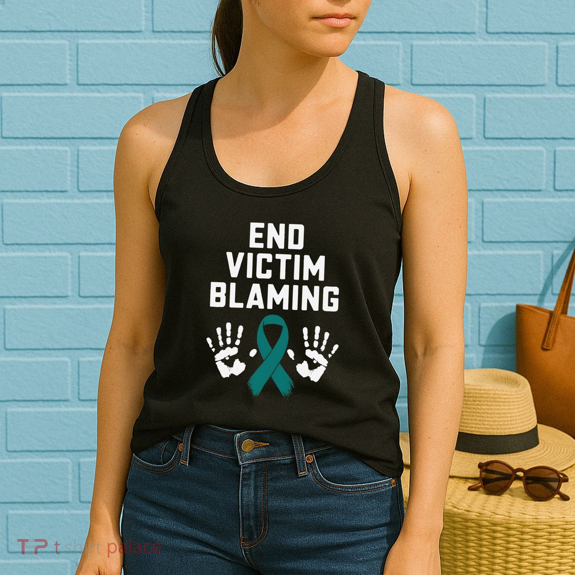 End Victim Blaming Funny Sexual Assault Awareness Month Women's Tank Top
