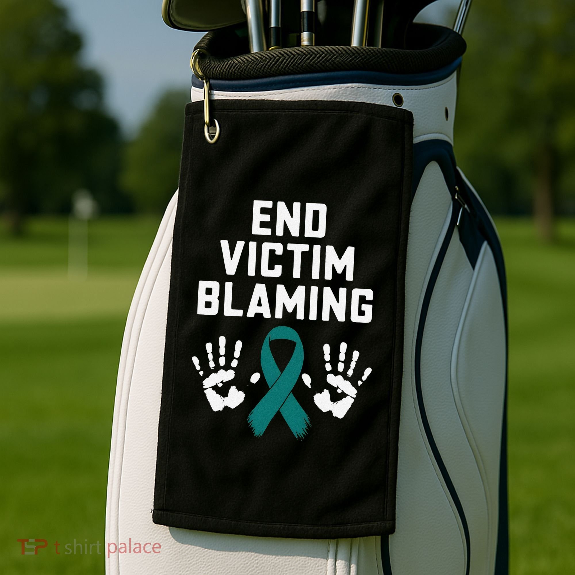 End Victim Blaming Funny Sexual Assault Awareness Month Golf Towel