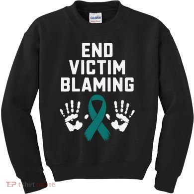 End Victim Blaming Funny Sexual Assault Awareness Month Kids Sweatshirt