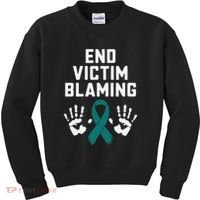 End Victim Blaming Funny Sexual Assault Awareness Month Kids Sweatshirt thumb 0