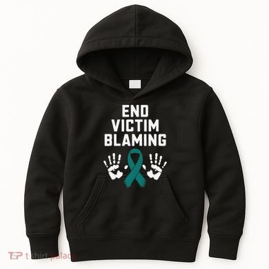End Victim Blaming Funny Sexual Assault Awareness Month Kids Hoodie