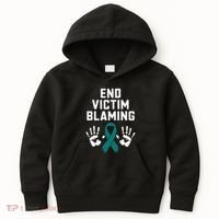 End Victim Blaming Funny Sexual Assault Awareness Month Kids Hoodie thumb 0