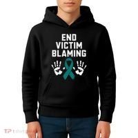End Victim Blaming Funny Sexual Assault Awareness Month Kids Hoodie thumb 4