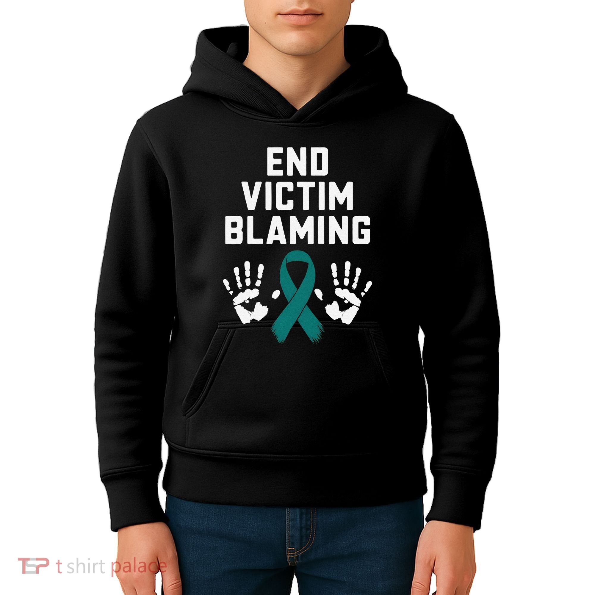 End Victim Blaming Funny Sexual Assault Awareness Month Kids Hoodie