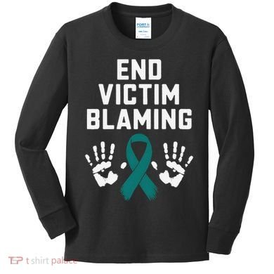 End Victim Blaming Funny Sexual Assault Awareness Month Kids Long Sleeve Shirt