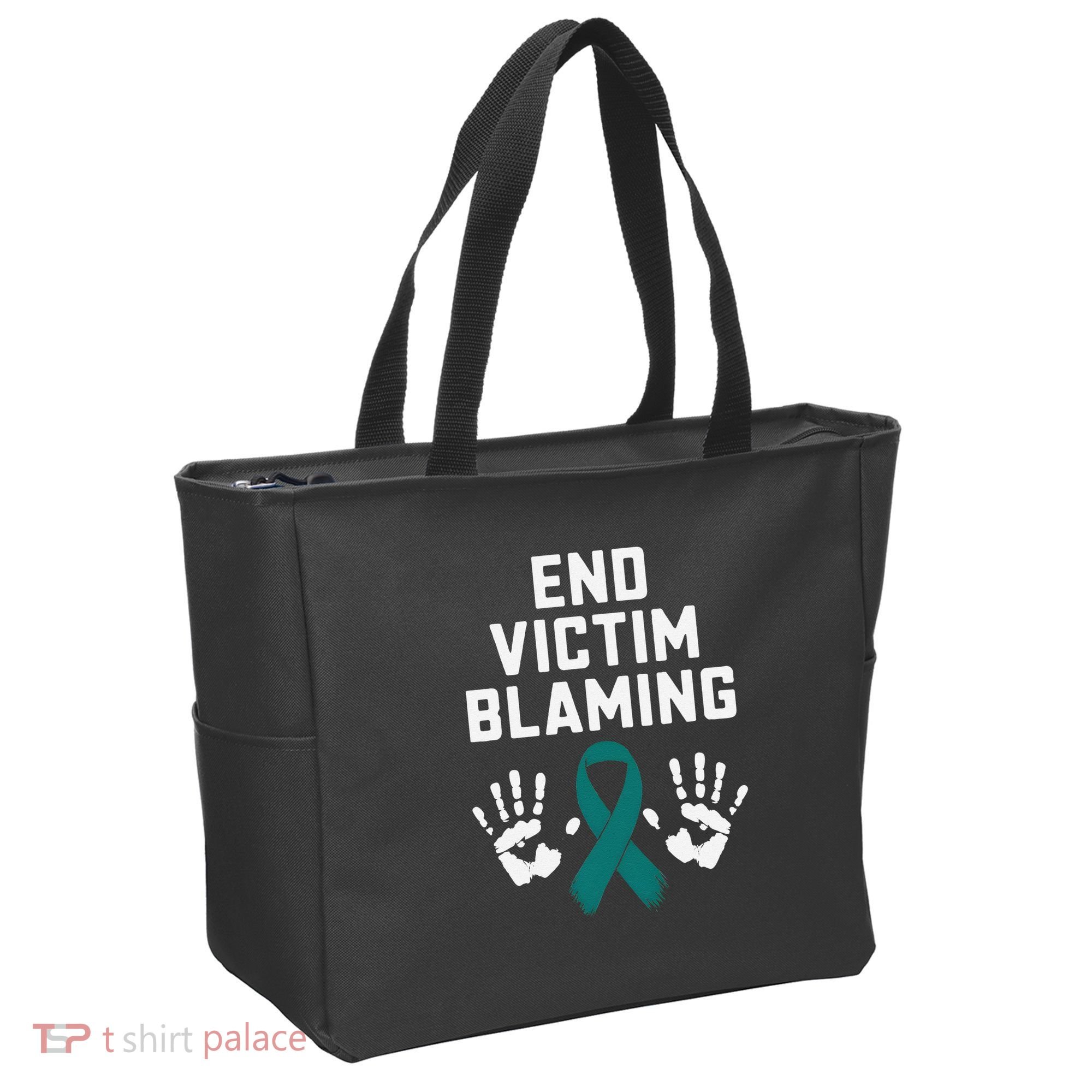 End Victim Blaming Funny Sexual Assault Awareness Month Tote Bag