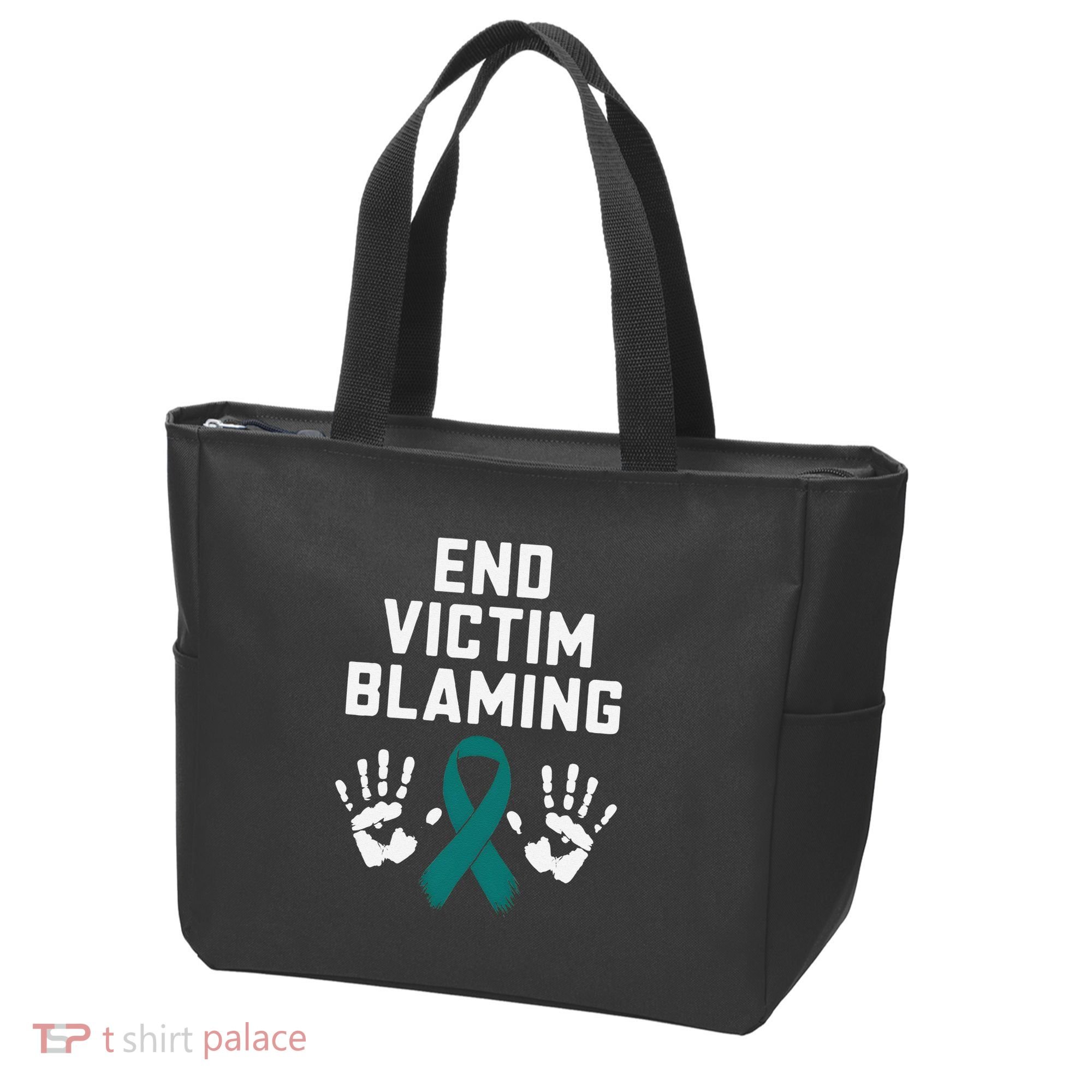 End Victim Blaming Funny Sexual Assault Awareness Month Tote Bag