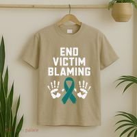 End Victim Blaming Funny Sexual Assault Awareness Month T-Shirt thumb 2