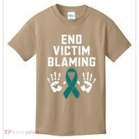 End Victim Blaming Funny Sexual Assault Awareness Month Kids T-Shirt thumb 0