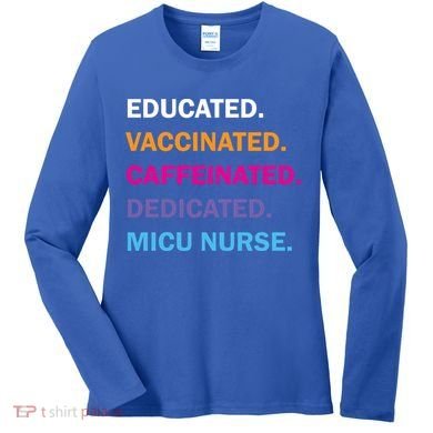 Educated Vaccinated Caffeinated Dedicated Micu Icu Nurse Rn Gift Women's Long Sleeve Shirt