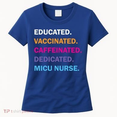 Educated Vaccinated Caffeinated Dedicated Micu Icu Nurse Rn Gift Women's T-Shirt