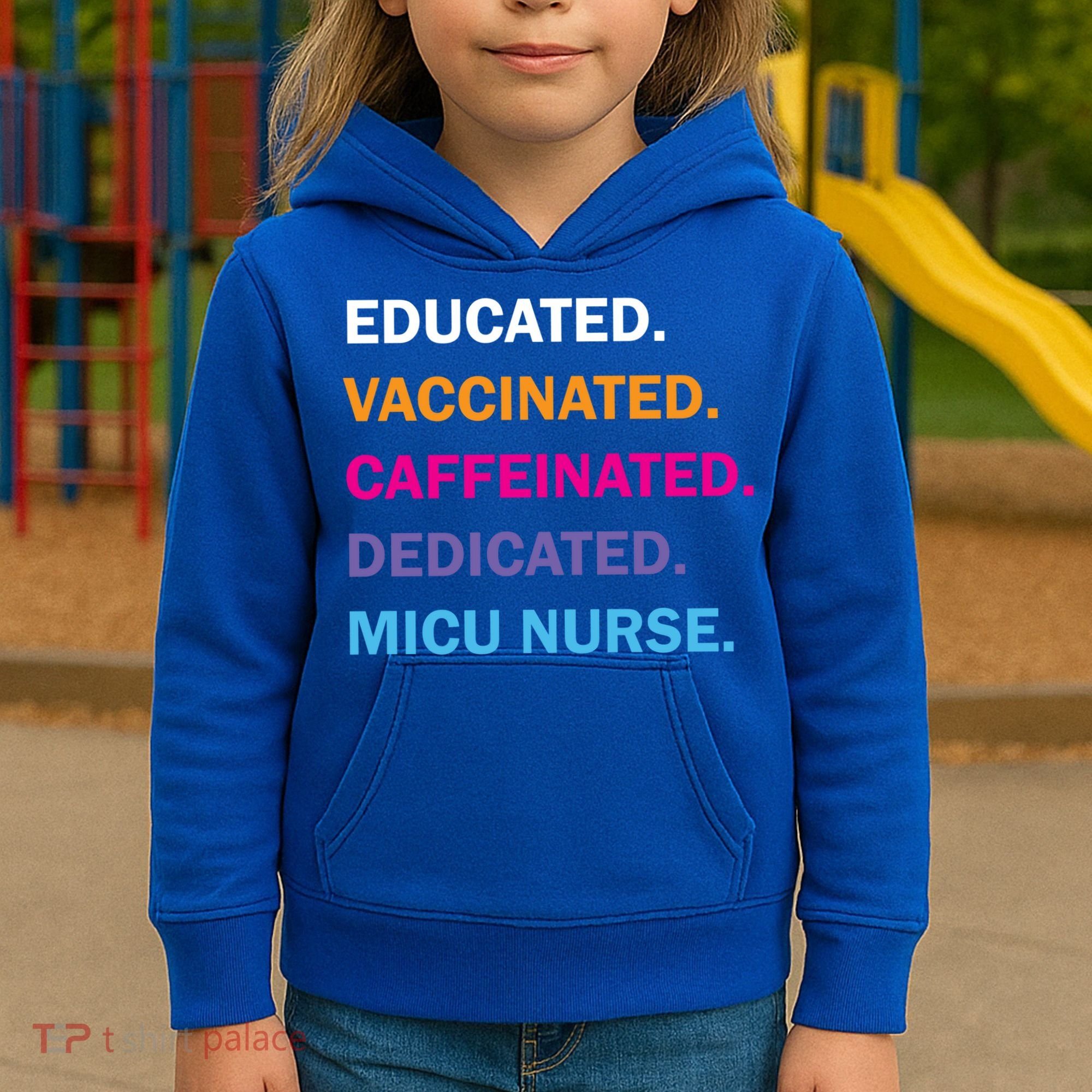 Educated Vaccinated Caffeinated Dedicated Micu Icu Nurse Rn Gift Kids Hoodie
