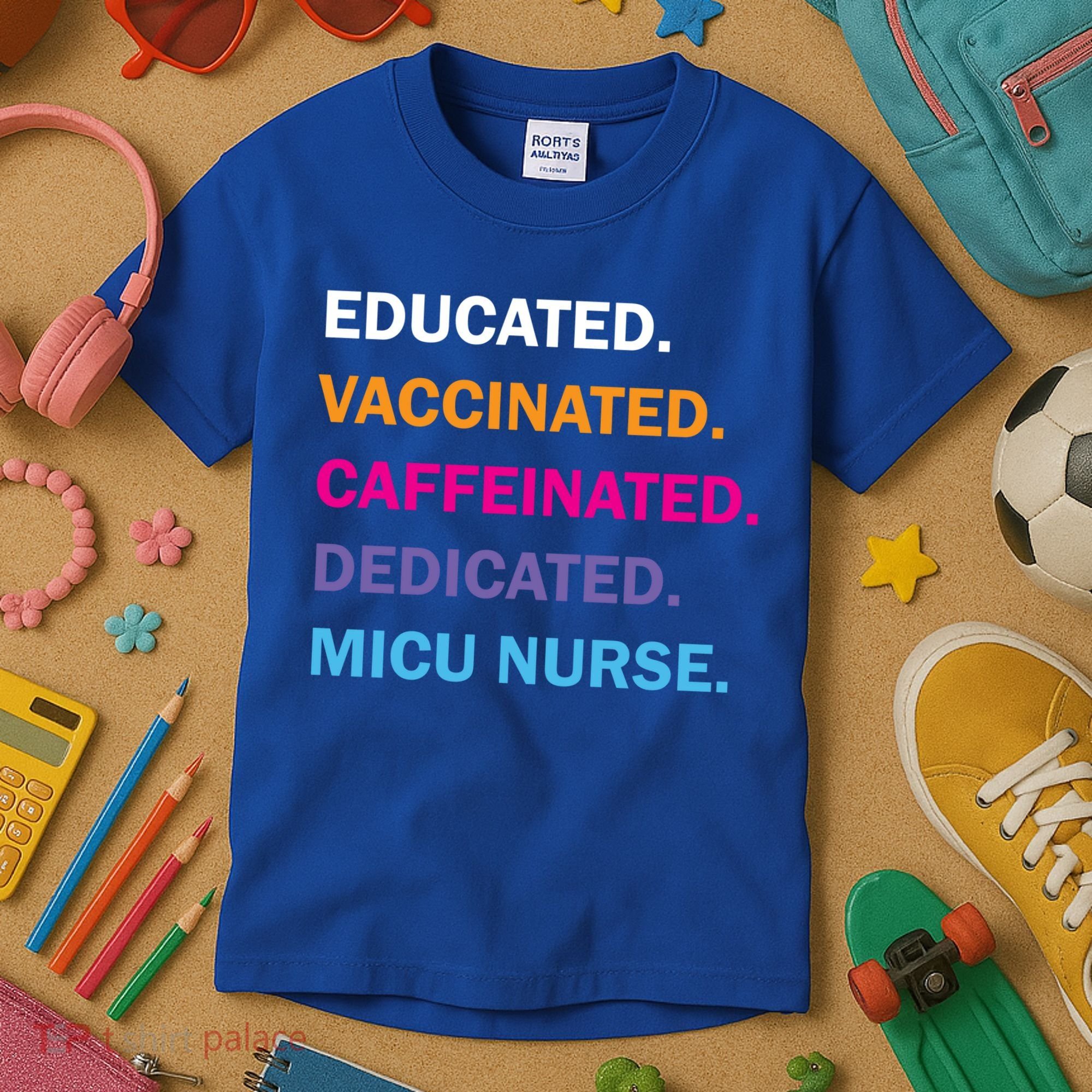 Educated Vaccinated Caffeinated Dedicated Micu Icu Nurse Rn Gift Kids T-Shirt