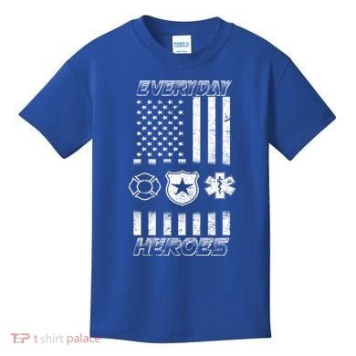 Everyday Heroes Firefighters  EMT Police Kids T-Shirt