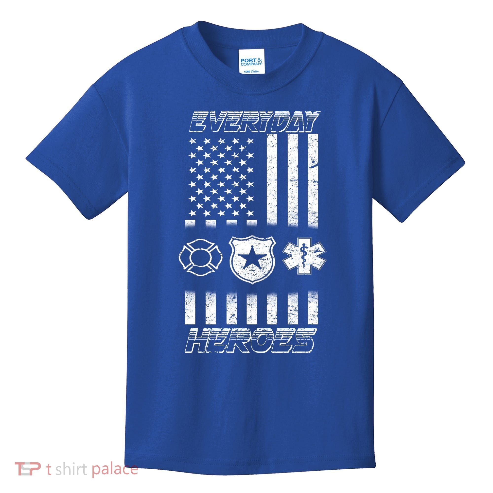 Everyday Heroes Firefighters  EMT Police Kids T-Shirt