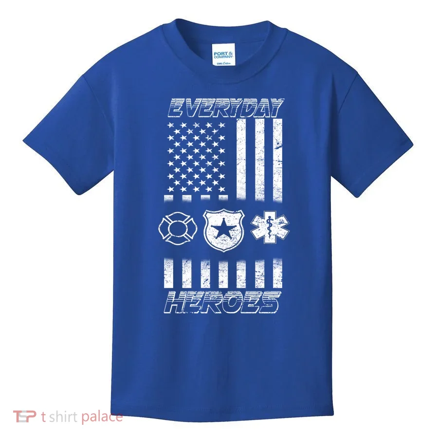 Everyday Heroes Firefighters  EMT Police Kids T-Shirt