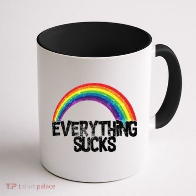 Everything Sucks Rainbow Coffee Mug back