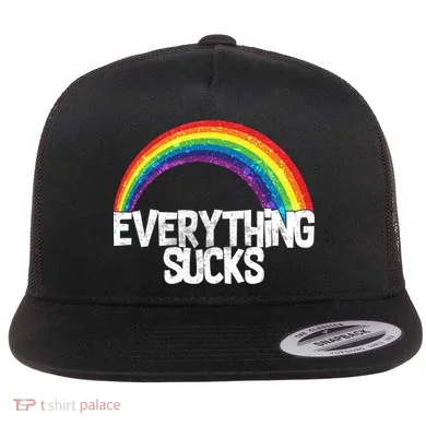 Everything Sucks Rainbow Flat Bill Trucker Hat