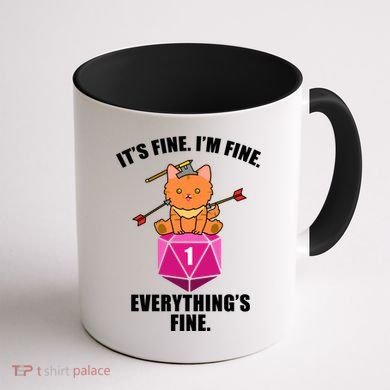 Everything's Fine Cute Cat DnD Coffee Mug back