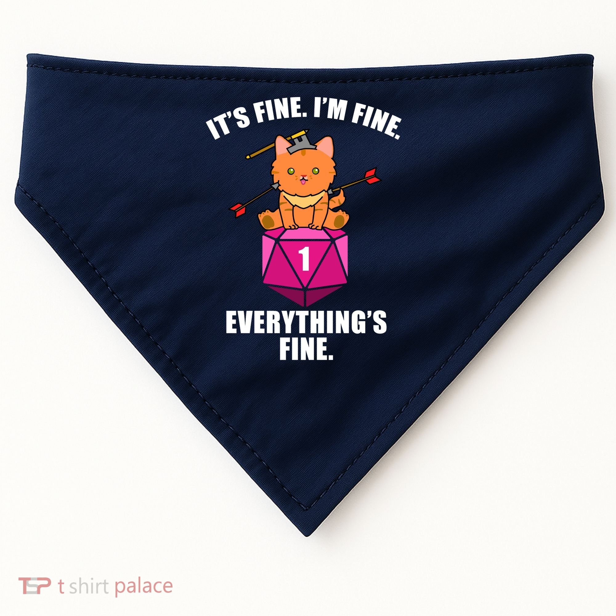 Everything's Fine Cute Cat DnD USA-Made Doggie Bandana