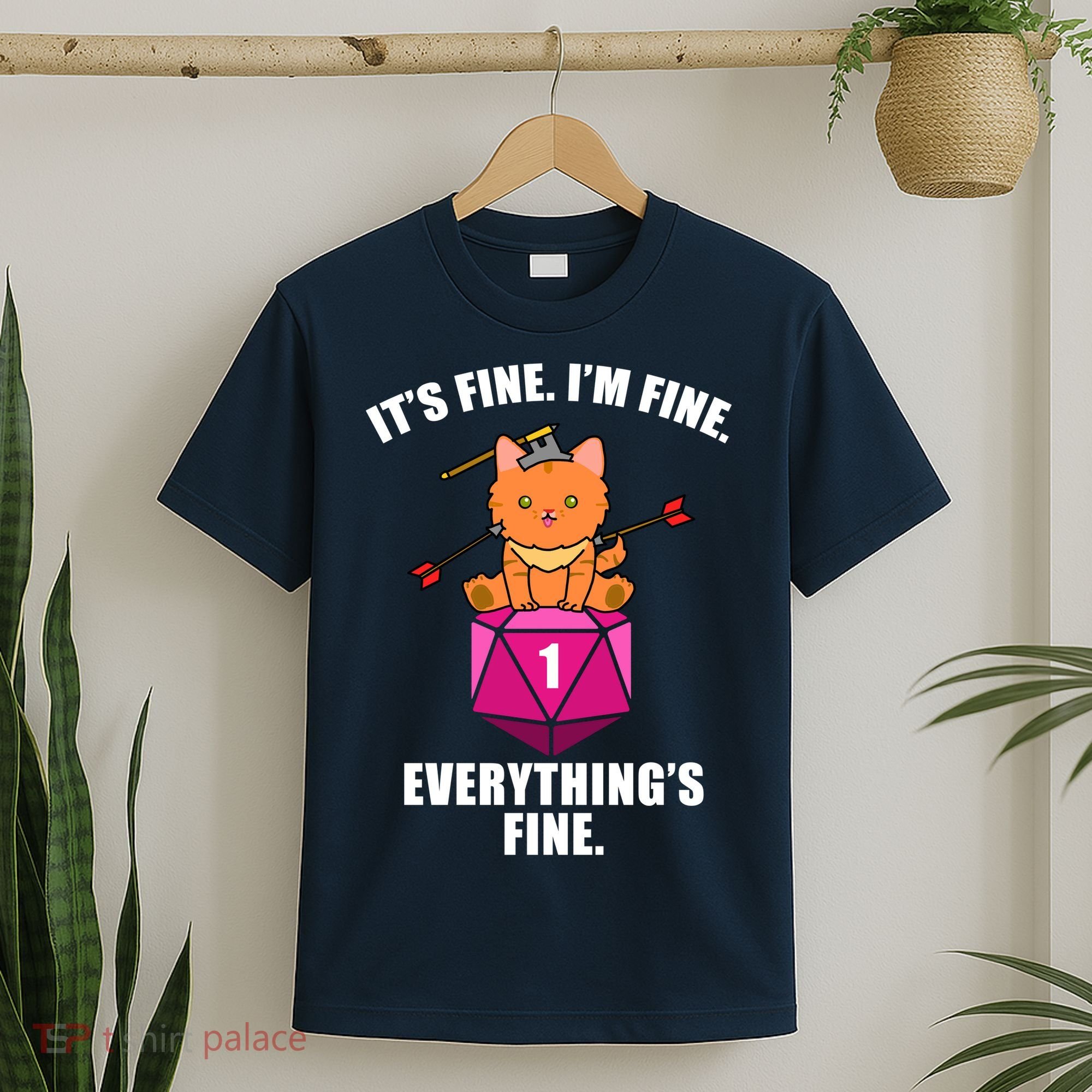Everything's Fine Cute Cat DnD T-Shirt