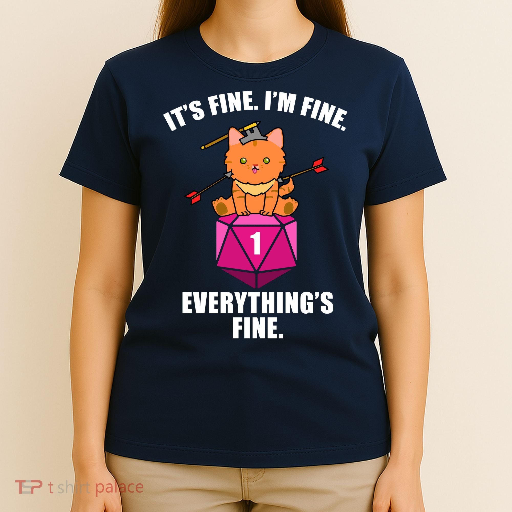 Everything's Fine Cute Cat DnD T-Shirt