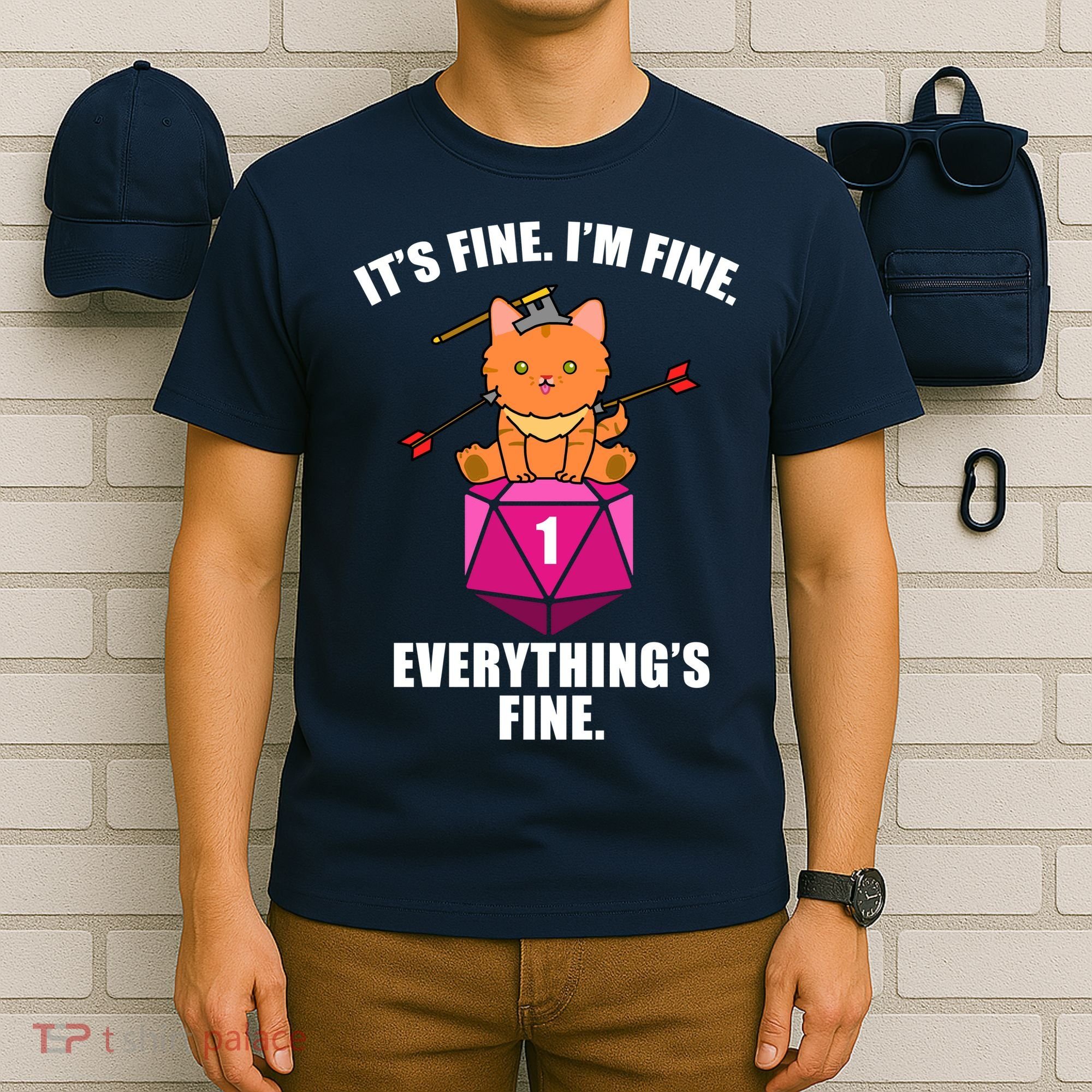Everything's Fine Cute Cat DnD T-Shirt