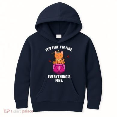 Everything's Fine Cute Cat DnD Kids Hoodie