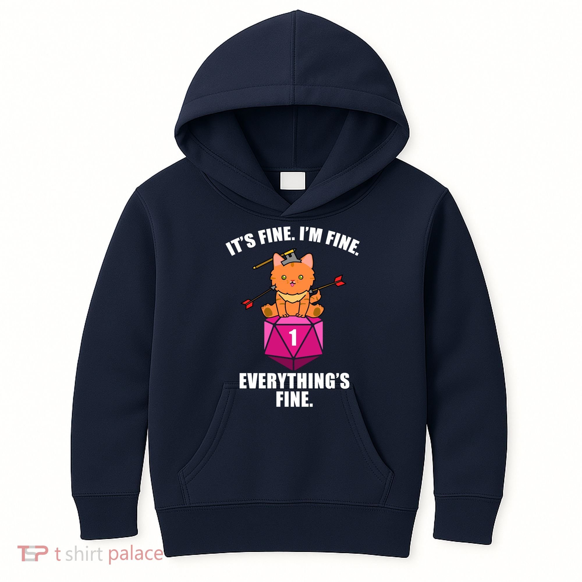 Everything's Fine Cute Cat DnD Kids Hoodie