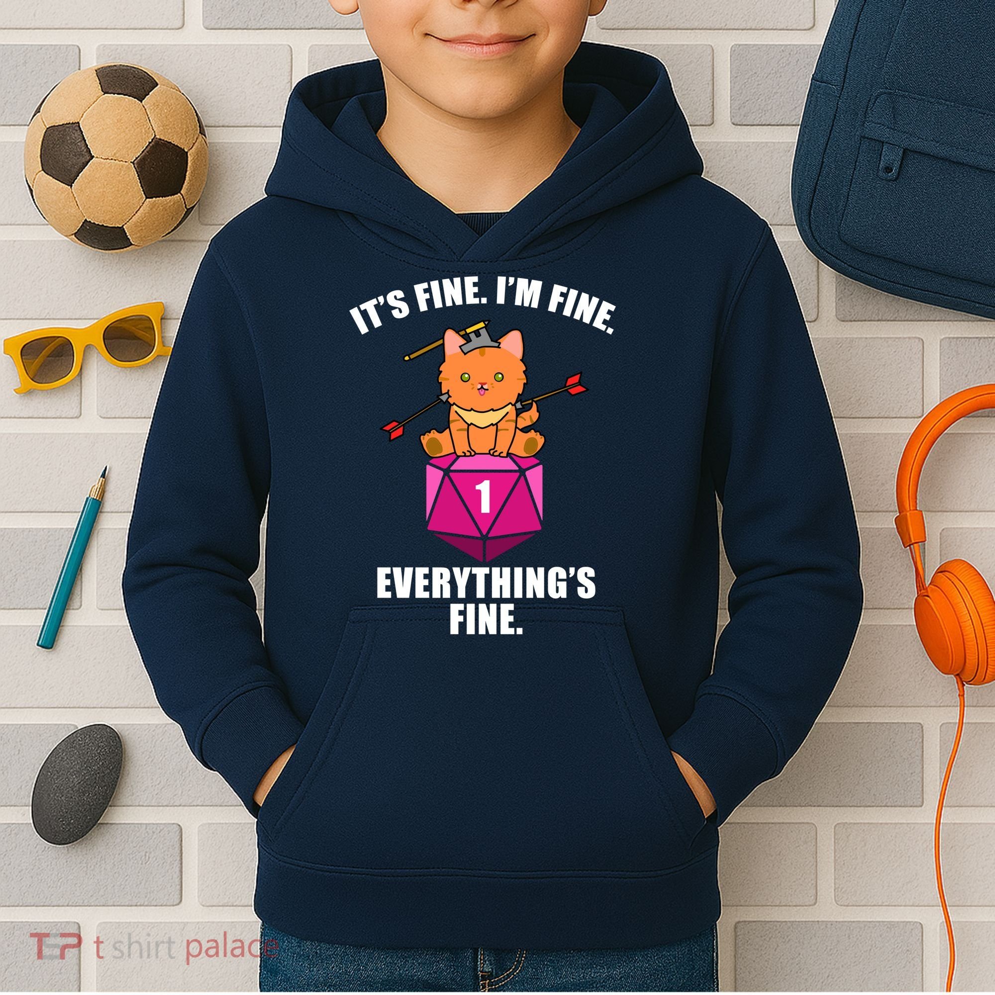 Everything's Fine Cute Cat DnD Kids Hoodie