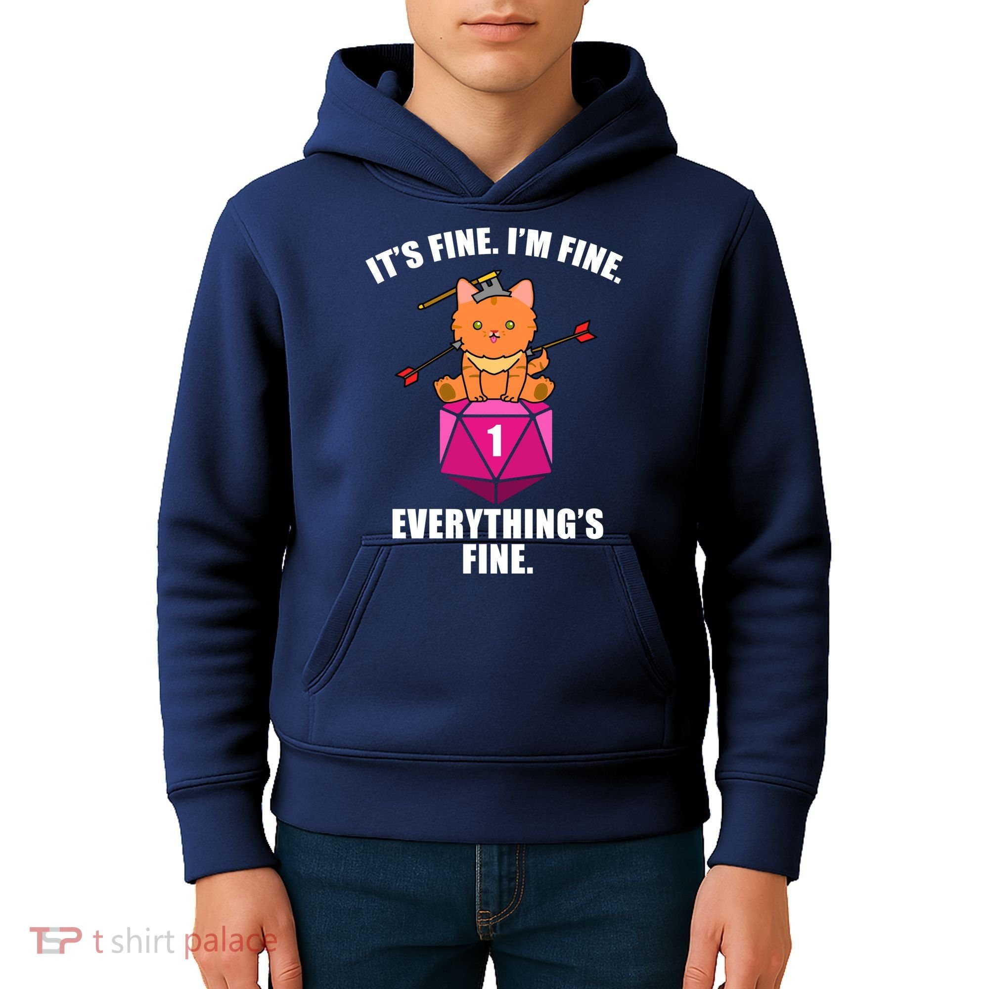 Everything's Fine Cute Cat DnD Kids Hoodie