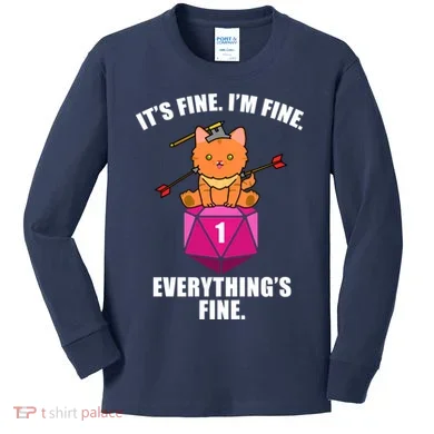 Everything's Fine Cute Cat DnD Kids Long Sleeve Shirt