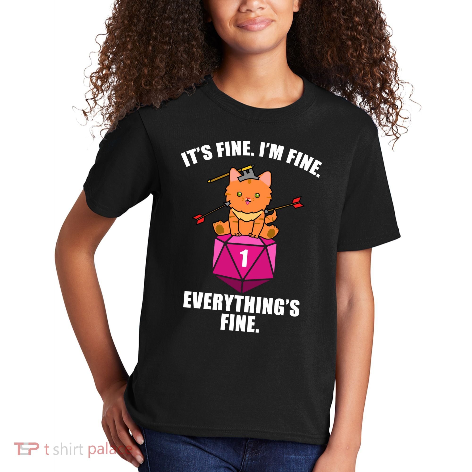 Everything's Fine Cute Cat DnD Kids T-Shirt