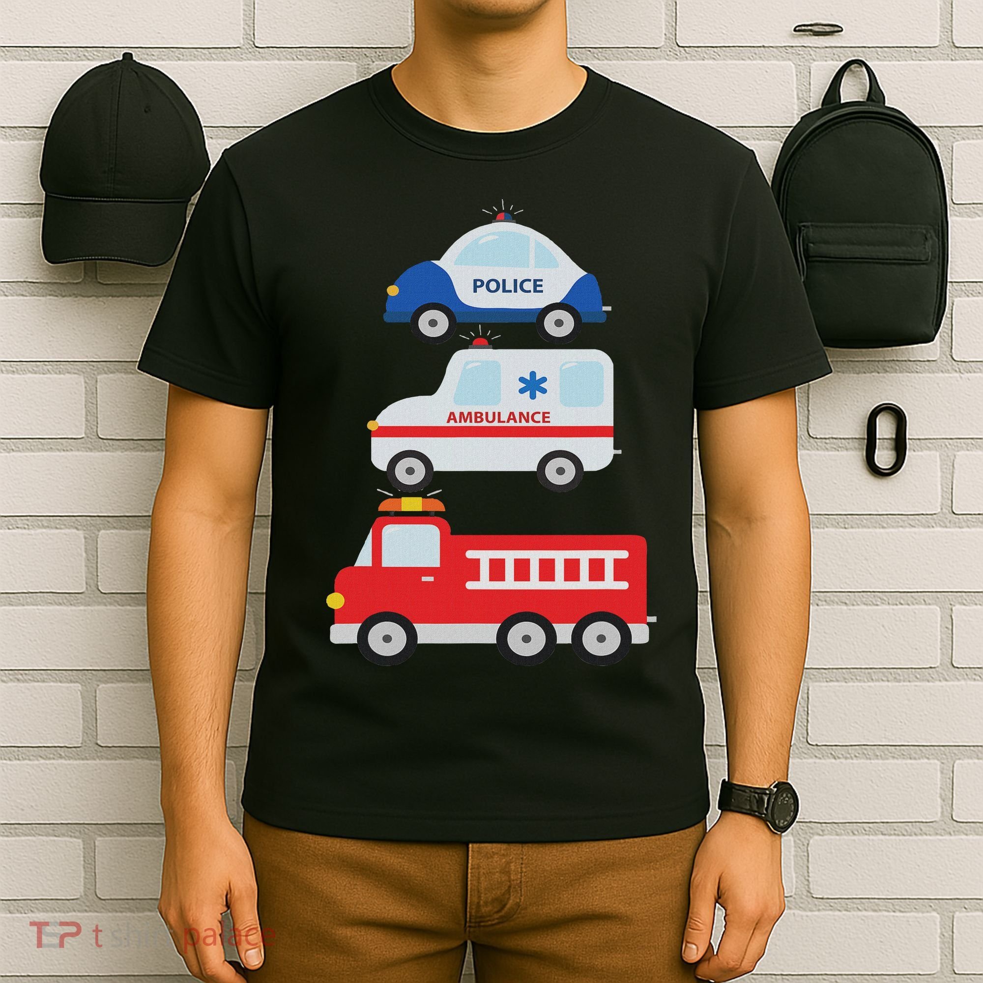 Emergency Vehicles Fire Truck Police Car Ambulance Cars T-Shirt