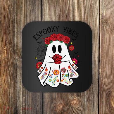 Espooky Vibes Halloween Ghost Mexican Concha Spooky Mama Gift Coaster