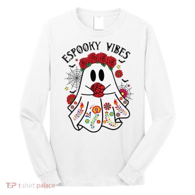 Espooky Vibes Halloween Ghost Mexican Concha Spooky Mama Gift Long Sleeve Shirt