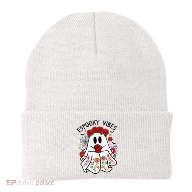 Espooky Vibes Halloween Ghost Mexican Concha Spooky Mama Gift Beanie