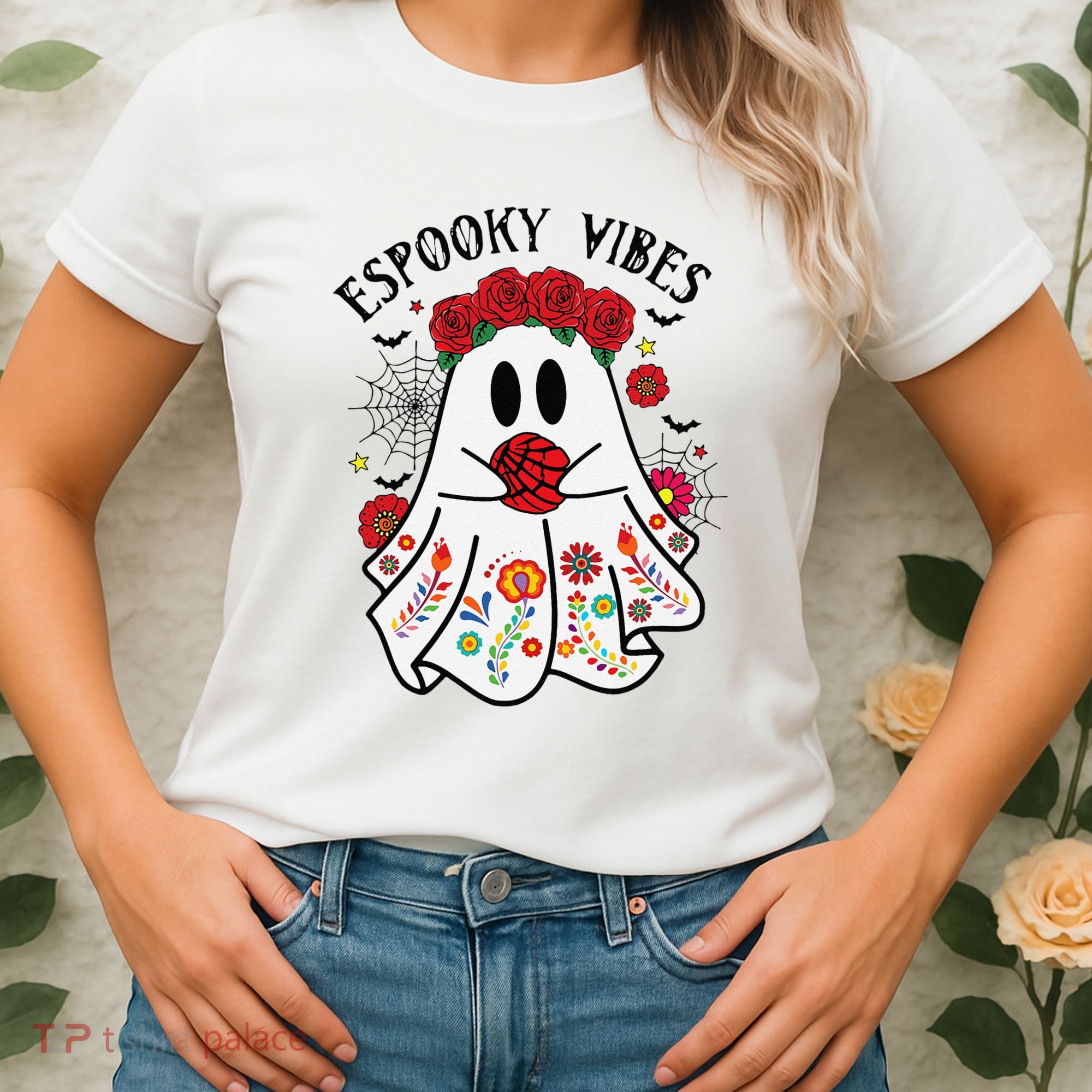Espooky Vibes Halloween Ghost Mexican Concha Spooky Mama Gift Women's T-Shirt