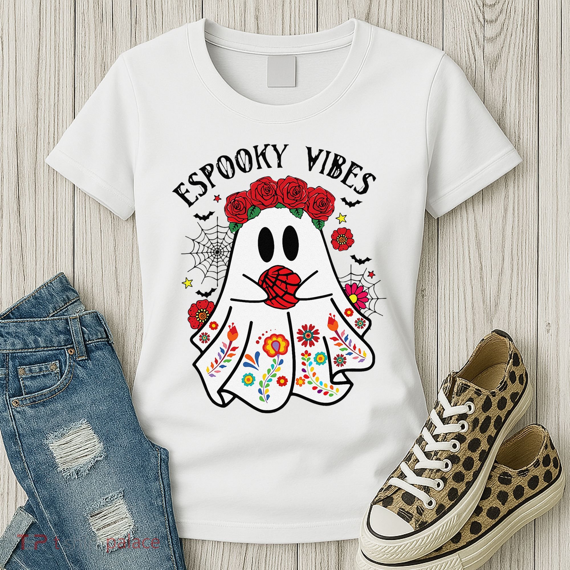 Espooky Vibes Halloween Ghost Mexican Concha Spooky Mama Gift Women's T-Shirt